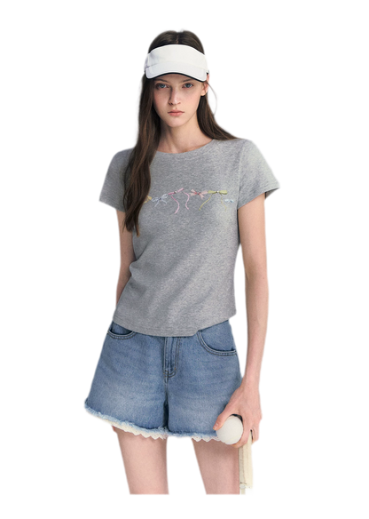 Lace Trim Washed Denim Shorts