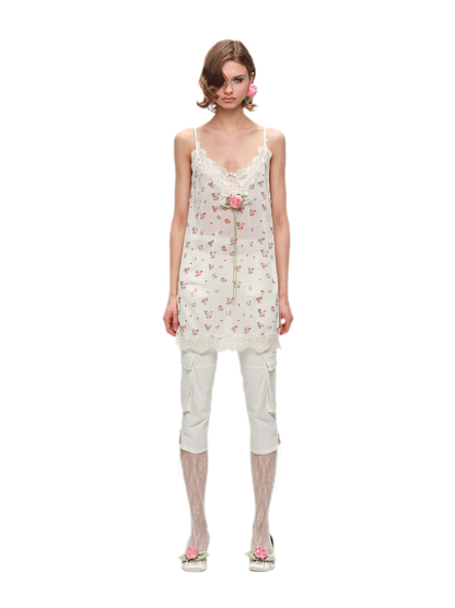 Deep V-Neck Lace Chiffon Satin Dress