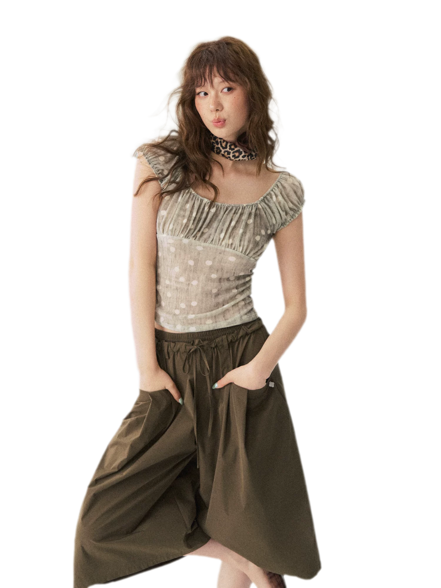Polka Dot Ruched T-Shirt