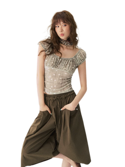 Polka Dot Ruched T-Shirt