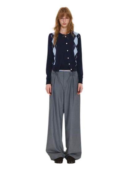 Plaid Lace Waistband Straight Pants