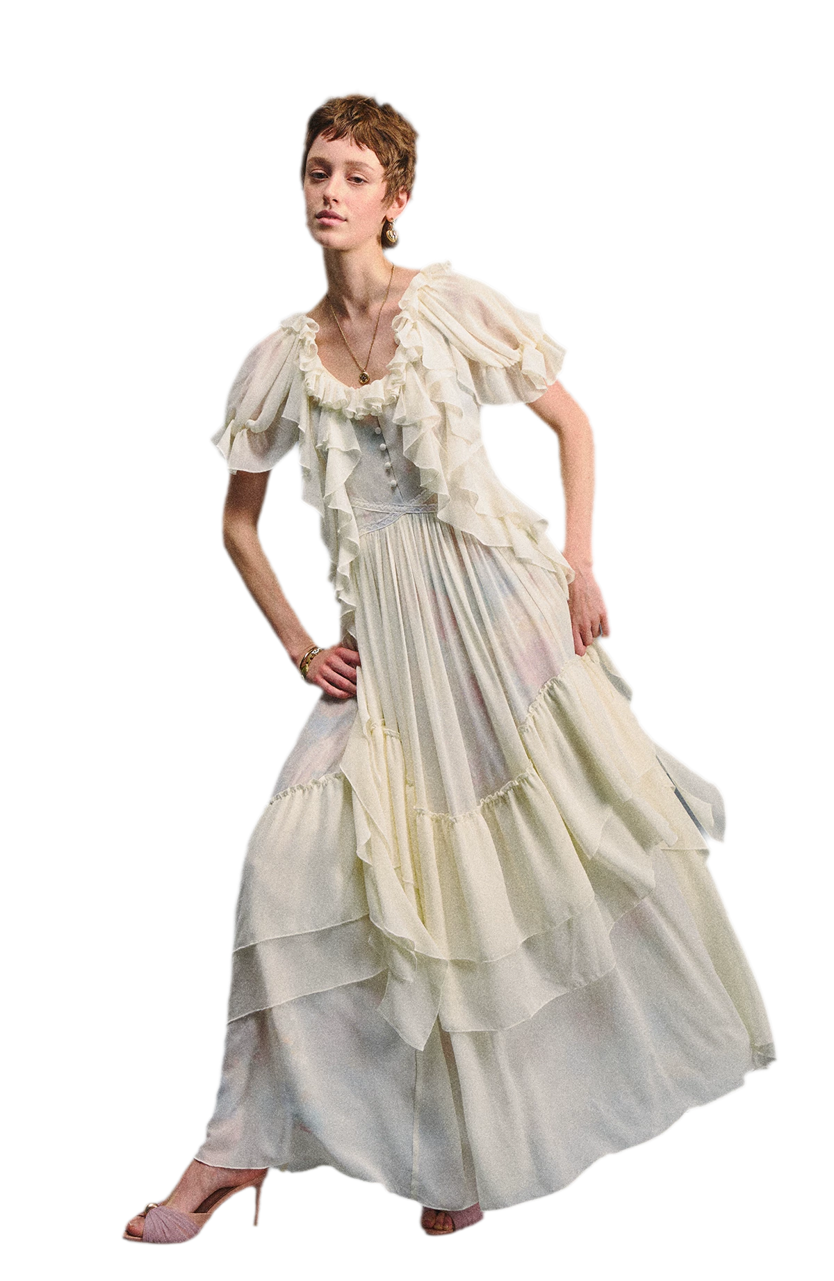 Ruffled Lace Chiffon Dress