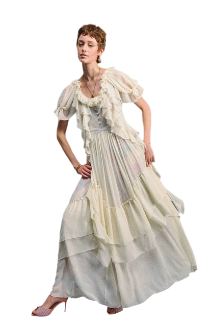 Ruffled Lace Chiffon Dress