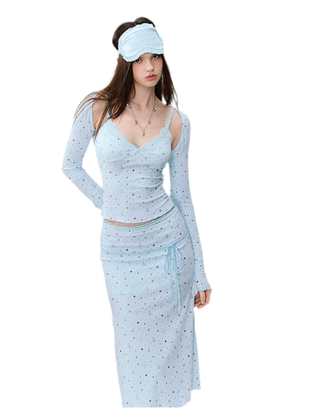 Light Blue Polka-Dot Three-Piece Set