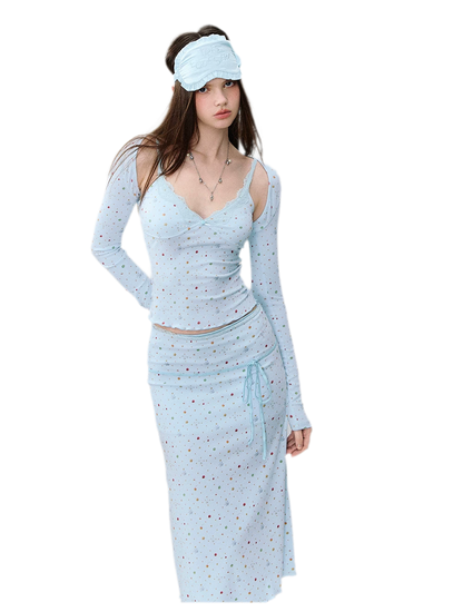 Light Blue Polka-Dot Three-Piece Set