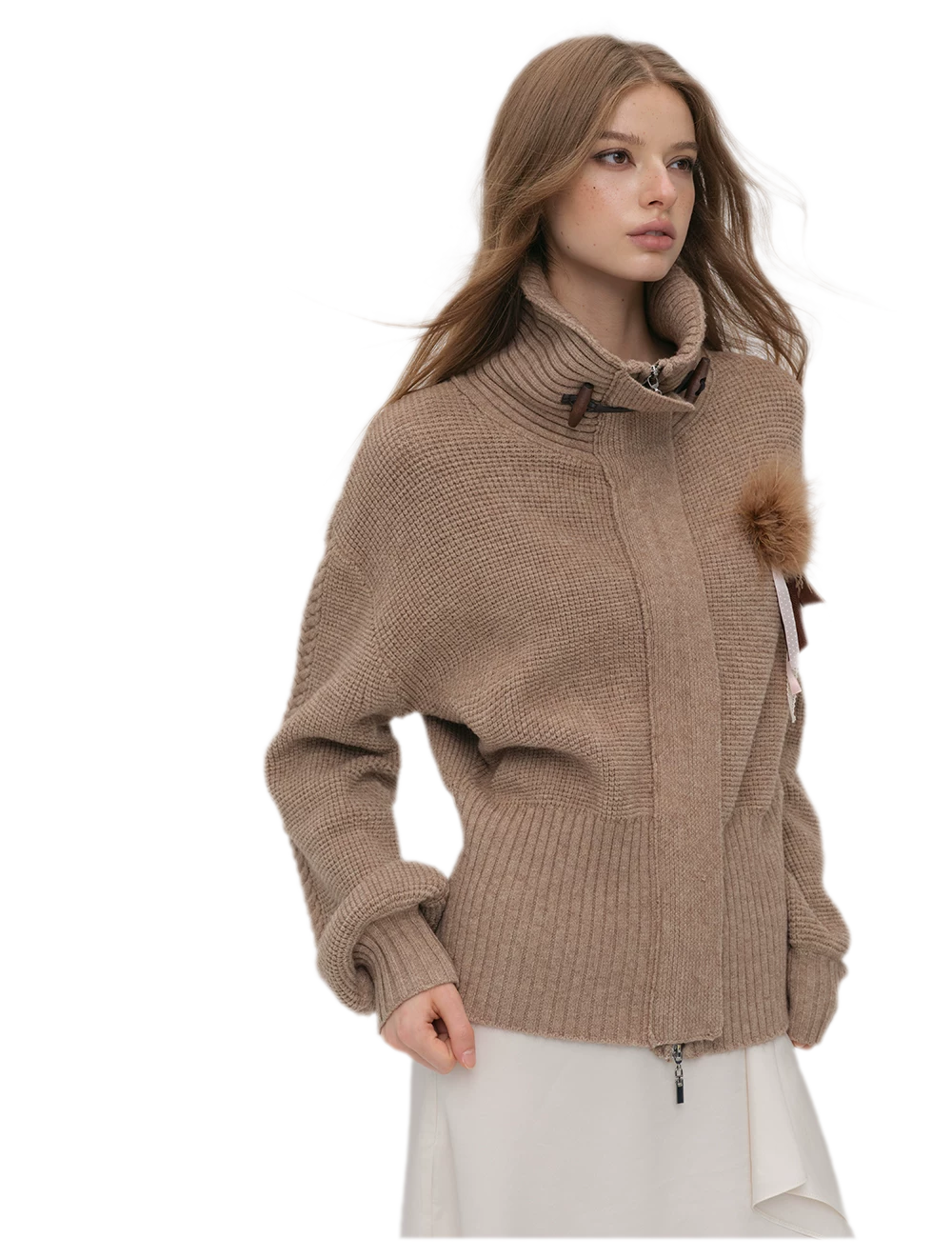 Waffle Knit Toggle Collar Cardigan