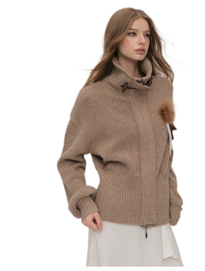 Waffle Knit Toggle Collar Cardigan