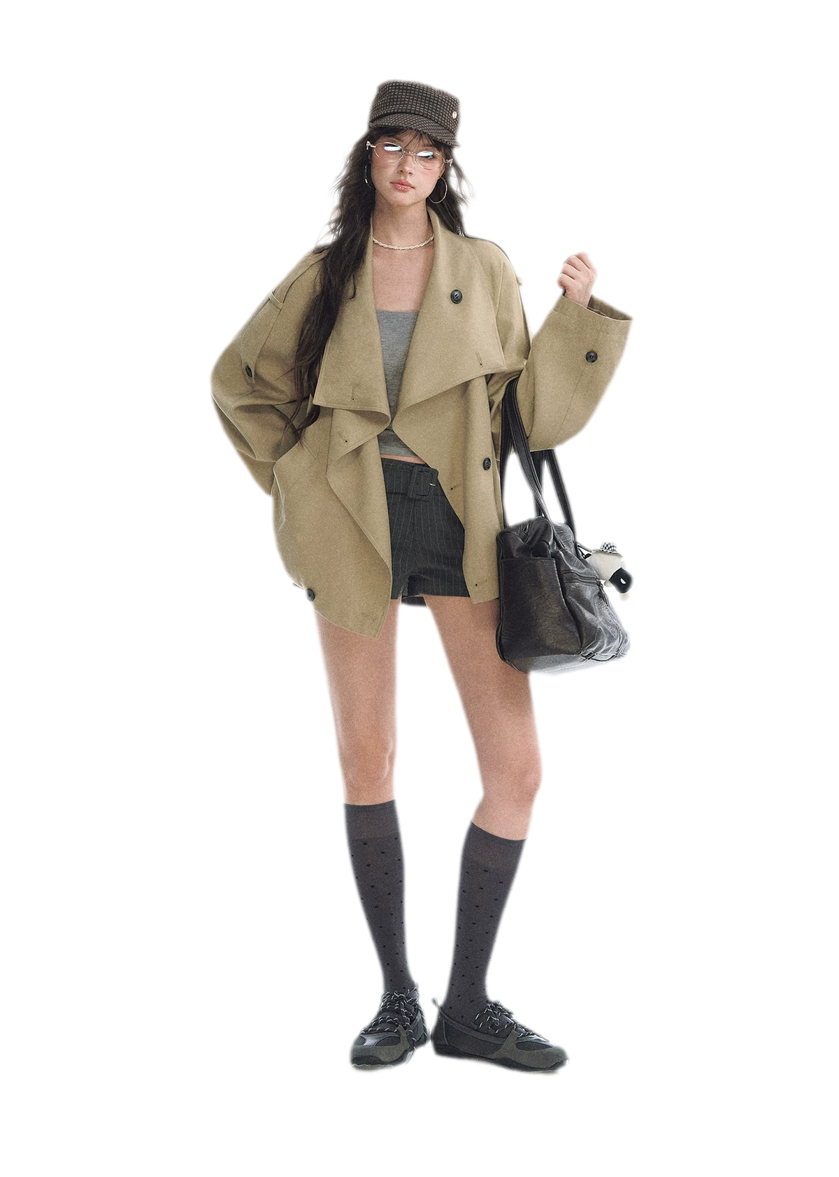 Relaxed Double-Breasted Short Trench