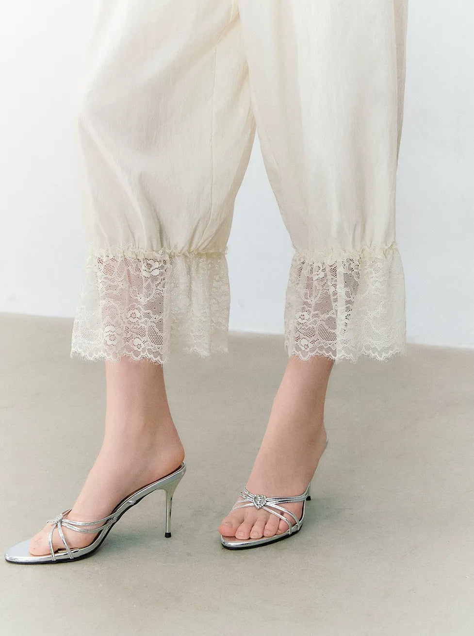 Relaxed Fit Tencel Lace Patchwork Wide Leg Pants