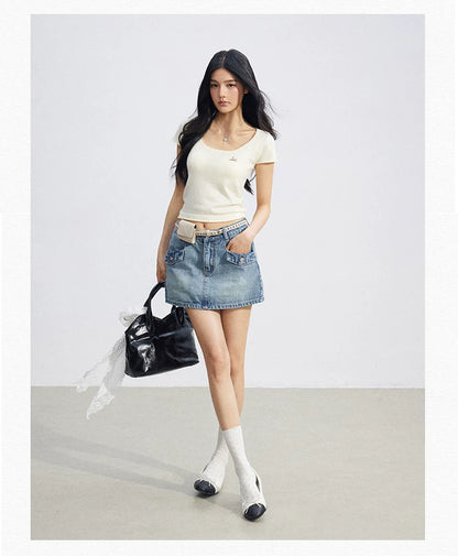 Candy Color U-Neck Short Sleeve T-Shirt