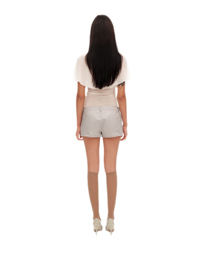 Pleated High-Waisted Double-Breasted Shorts