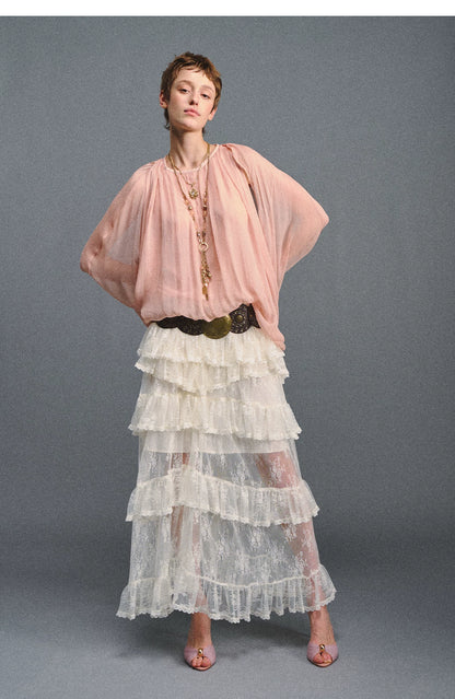Vintage Romantic Asymmetrical Layered Ruffle Skirt