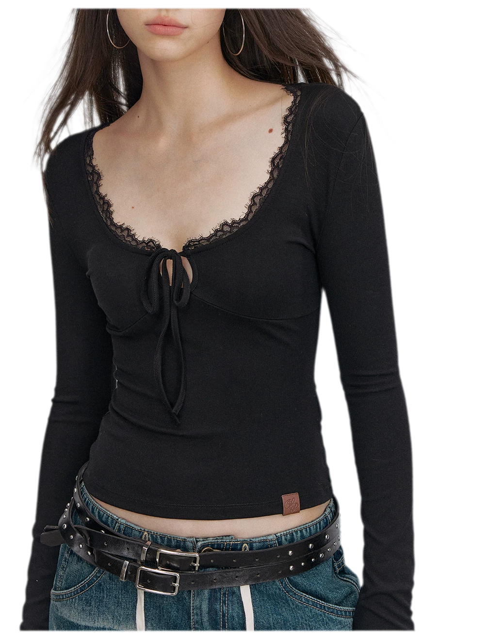 Ribbed Lace Tie Knit Top