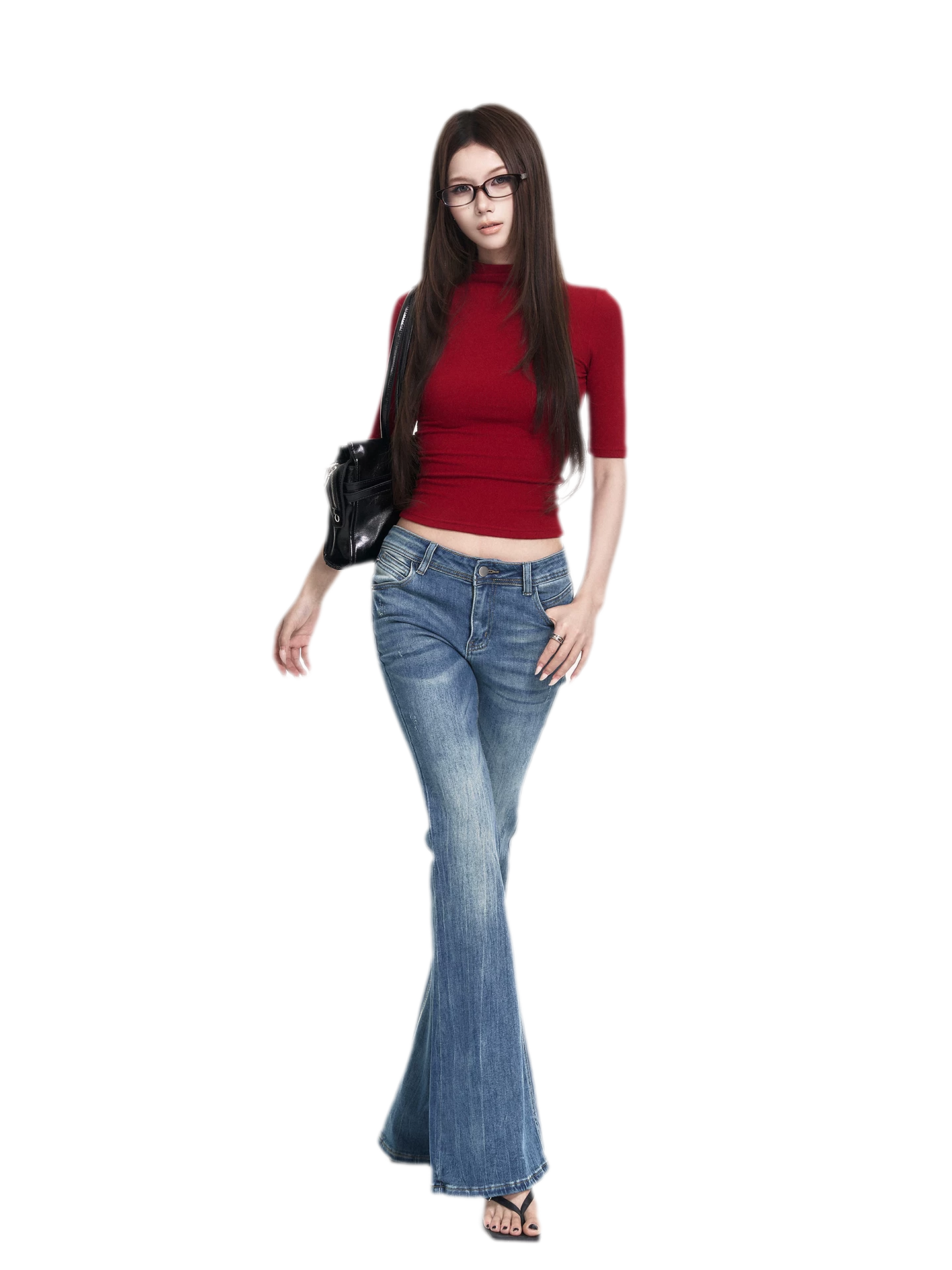 Red Mock Neck Tee