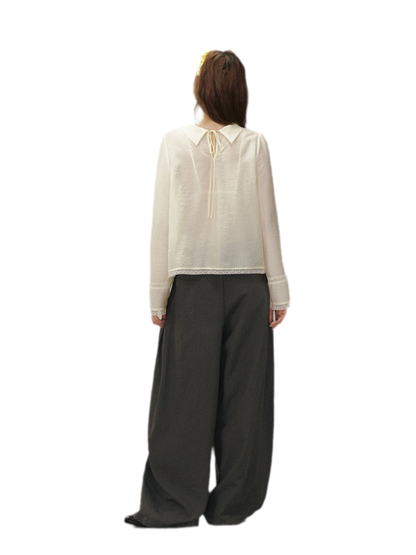 Pintuck Lace Cuff Blouse