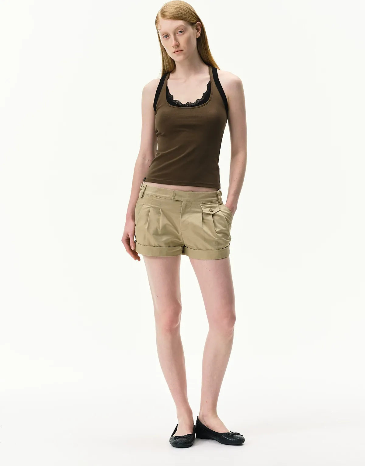 Pleated Twill Shorts