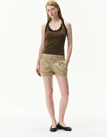 Pleated Twill Shorts