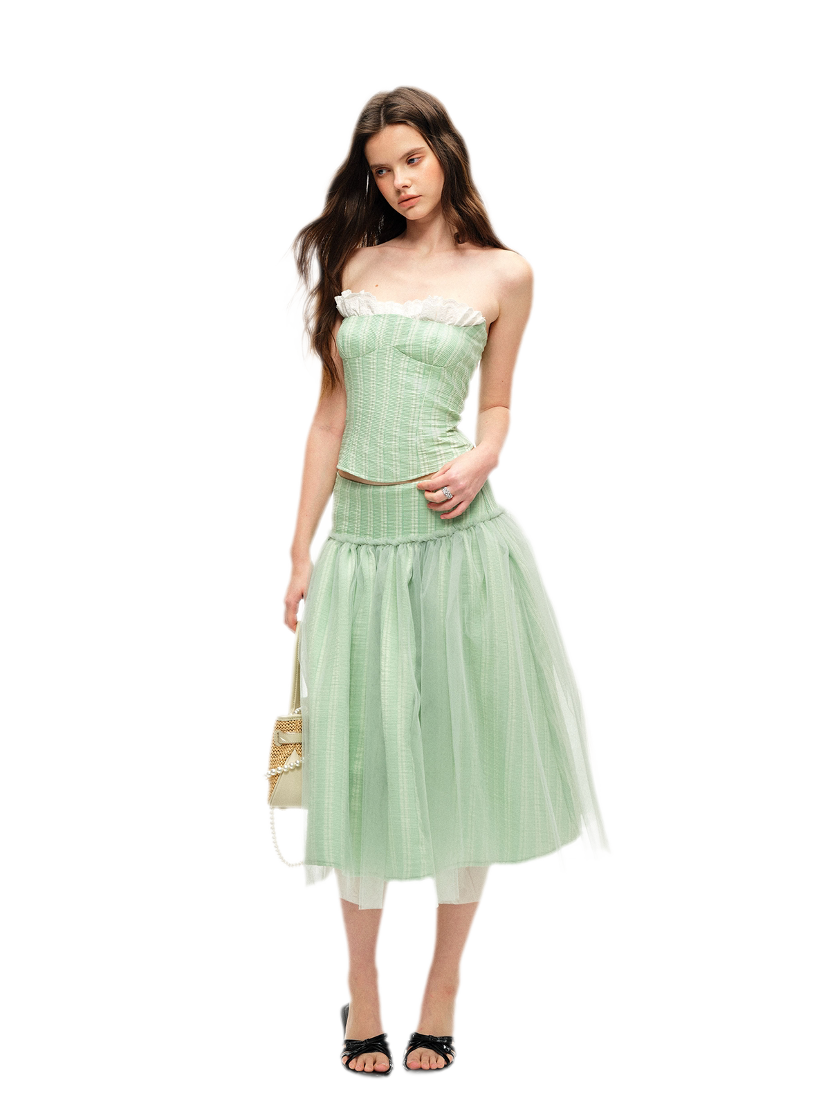Striped Ruffle Bustier Set