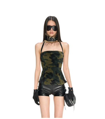 Camouflage Faux Fur Top