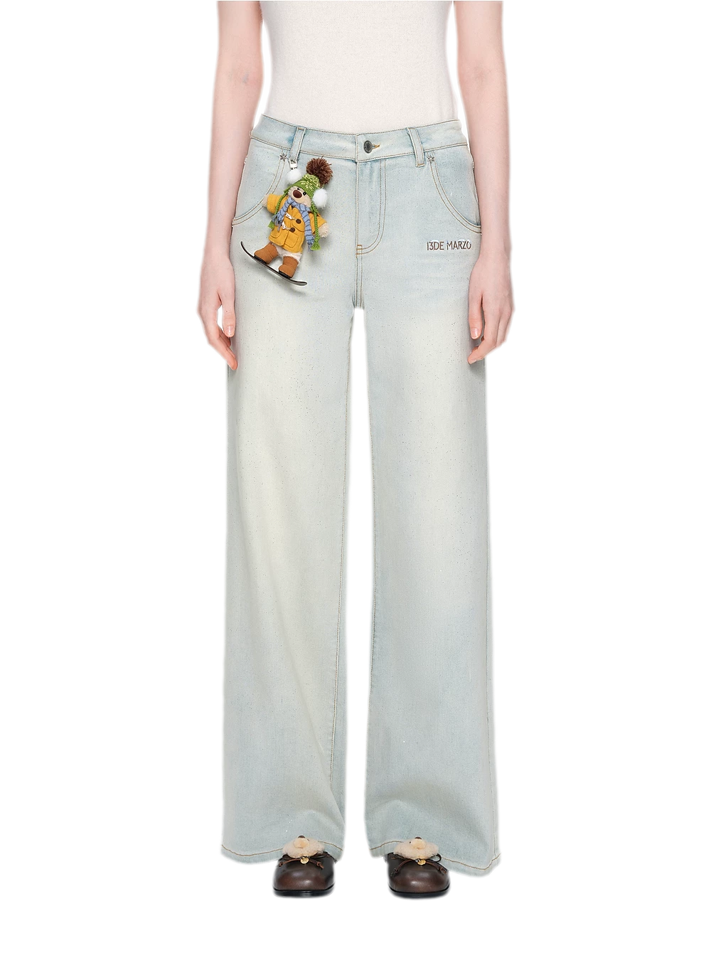 Shimmer Straight-Leg Denim Jeans