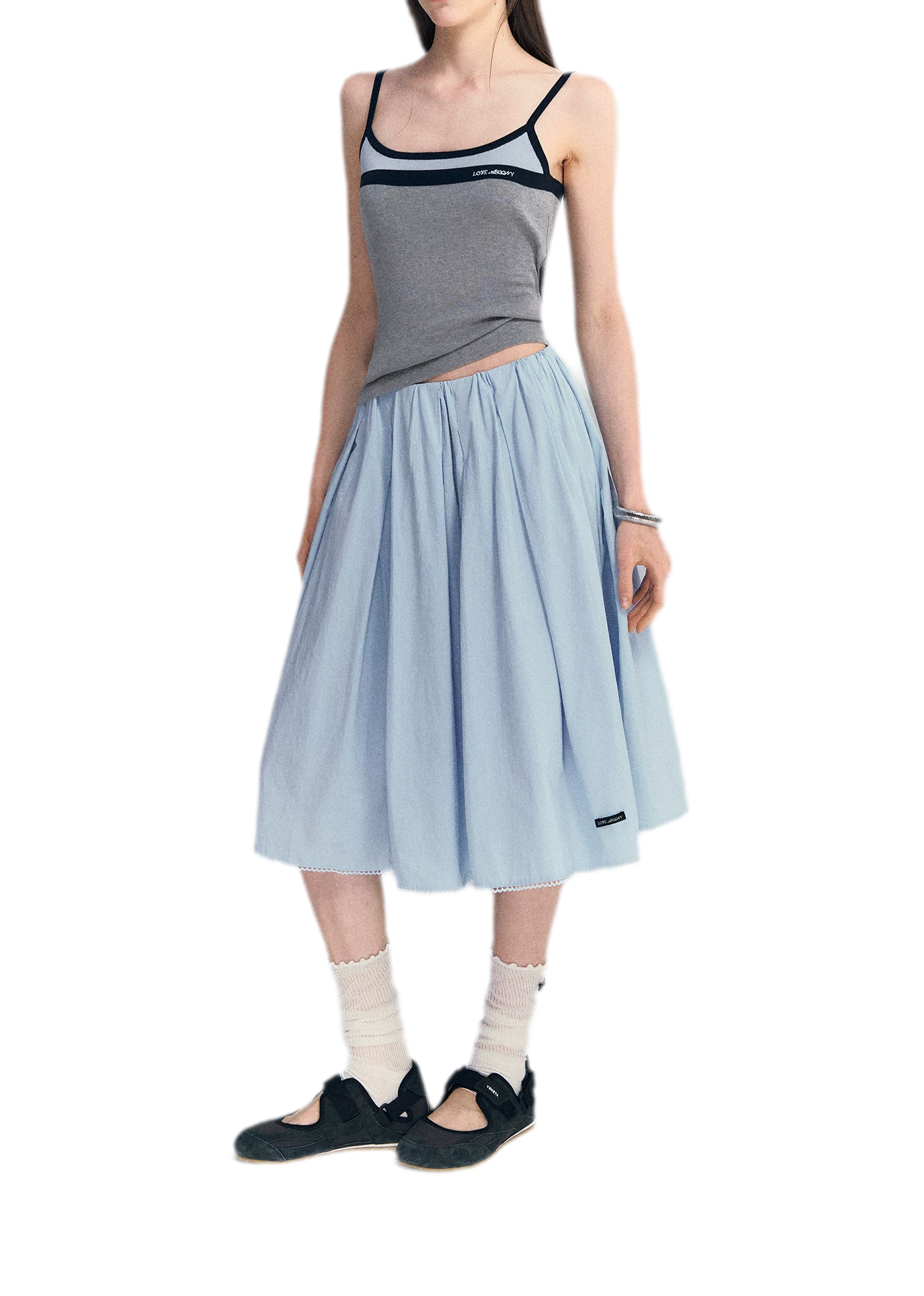 Blue Lace Midi Skirt