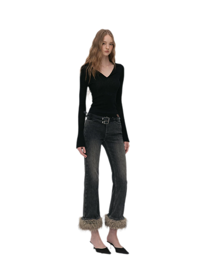 Wool Ribbed Polo Top