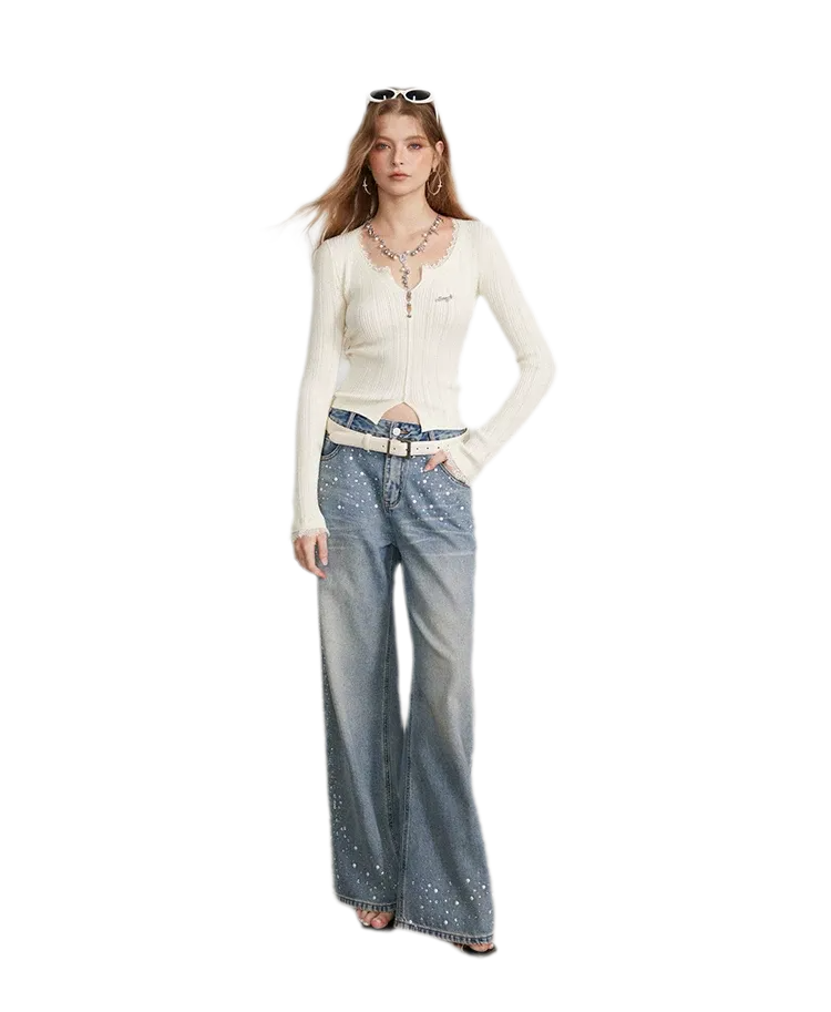 Lace Trim Ribbed Knit Top
