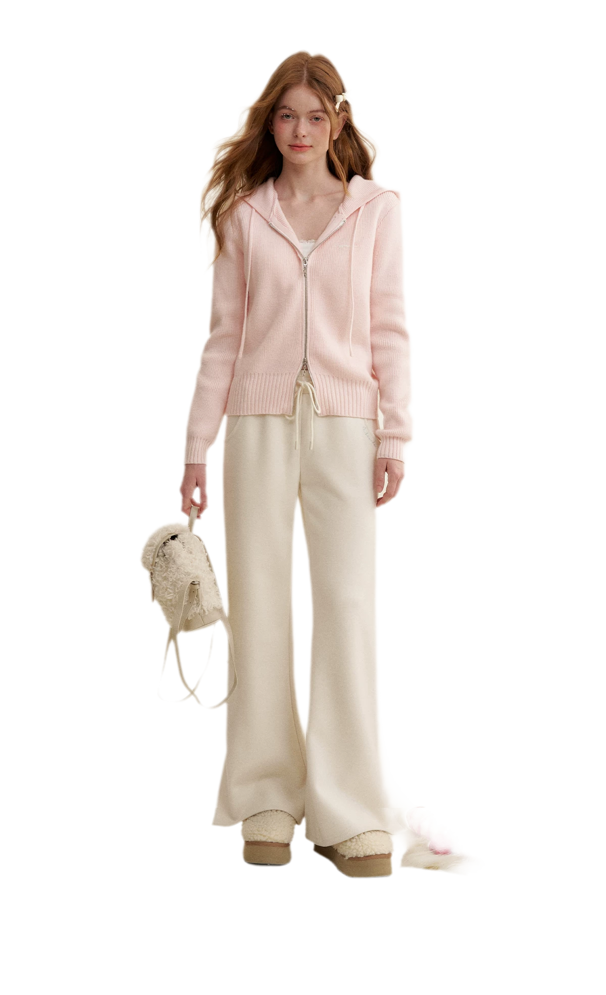 Chain Embroidered Hooded Knit Jacket