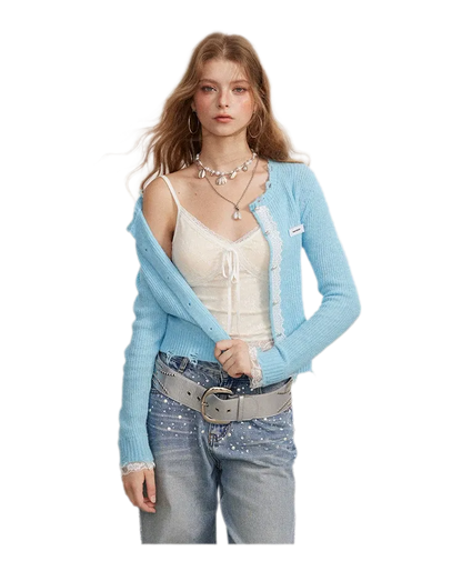 Lace Distressed Cropped Knit Sweater