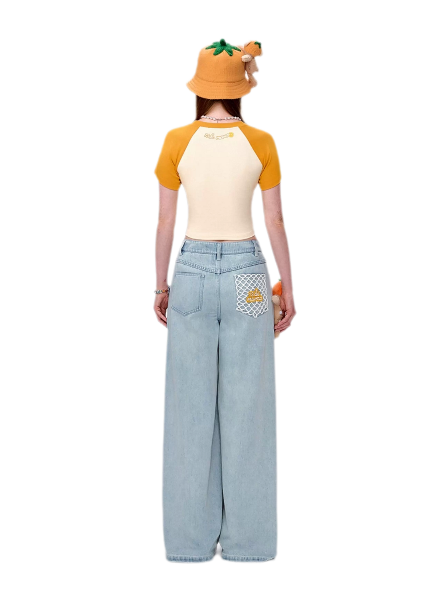 Fruit Embroidered Wide-Leg Pants