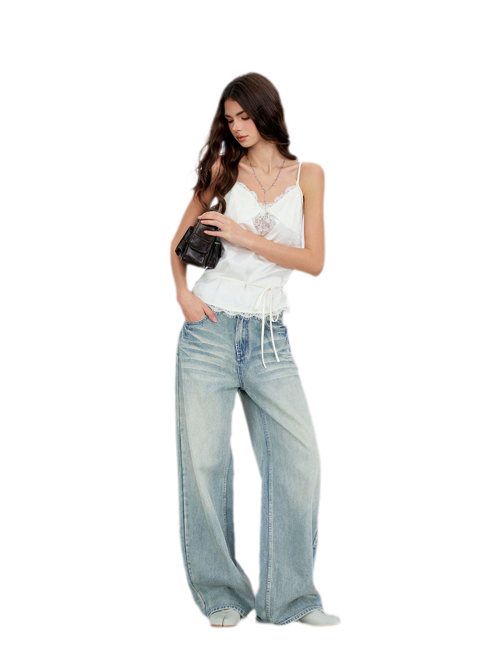 Lace Tie Waist Satin Camisole