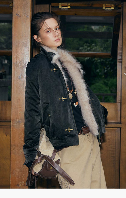 Pearlescent PU Fur-Lined Harrington Jacket