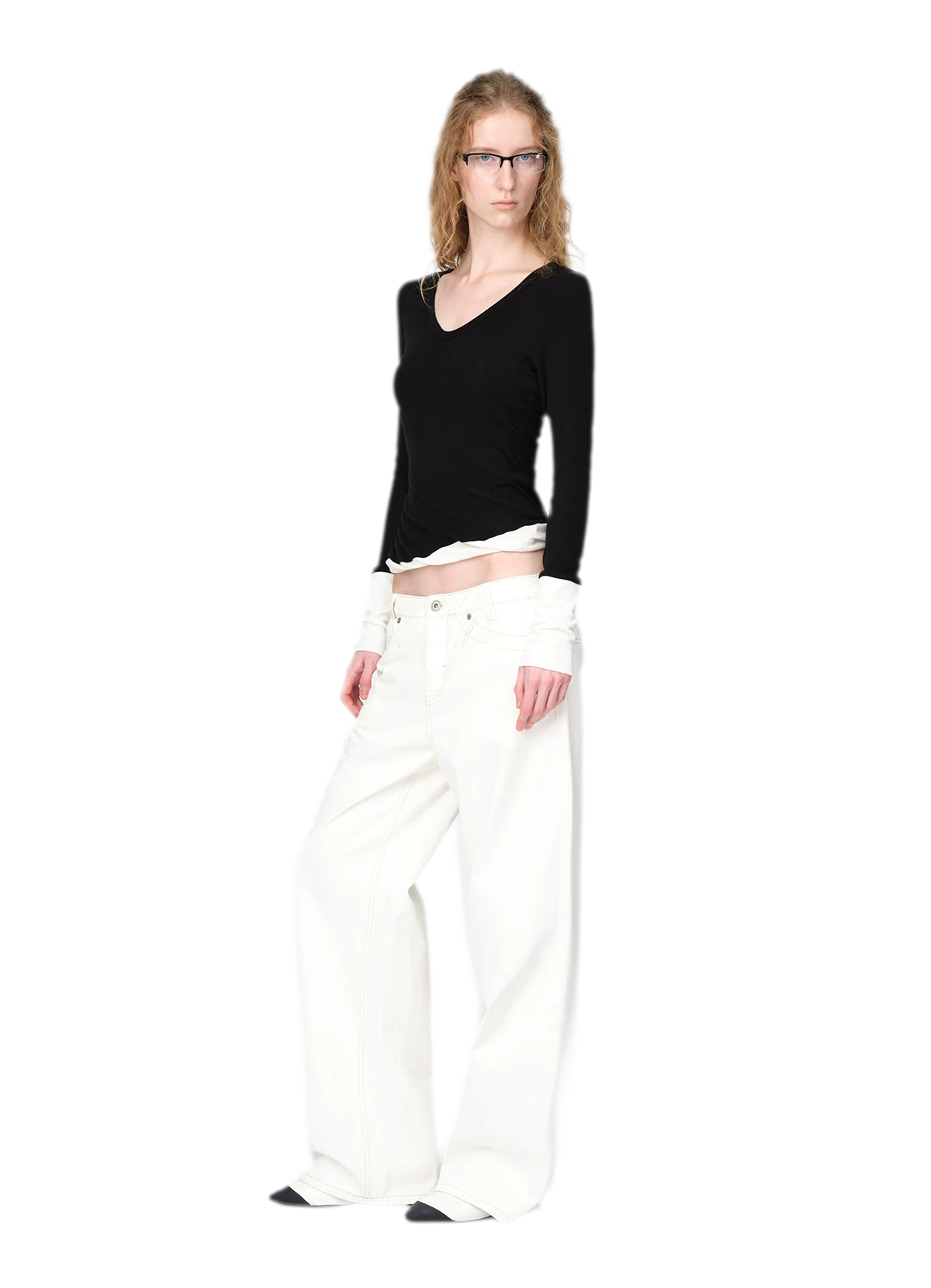Woll-T-Shirt mit verdrehtem Color-Blocking