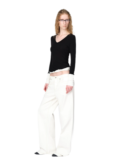 Woll-T-Shirt mit verdrehtem Color-Blocking