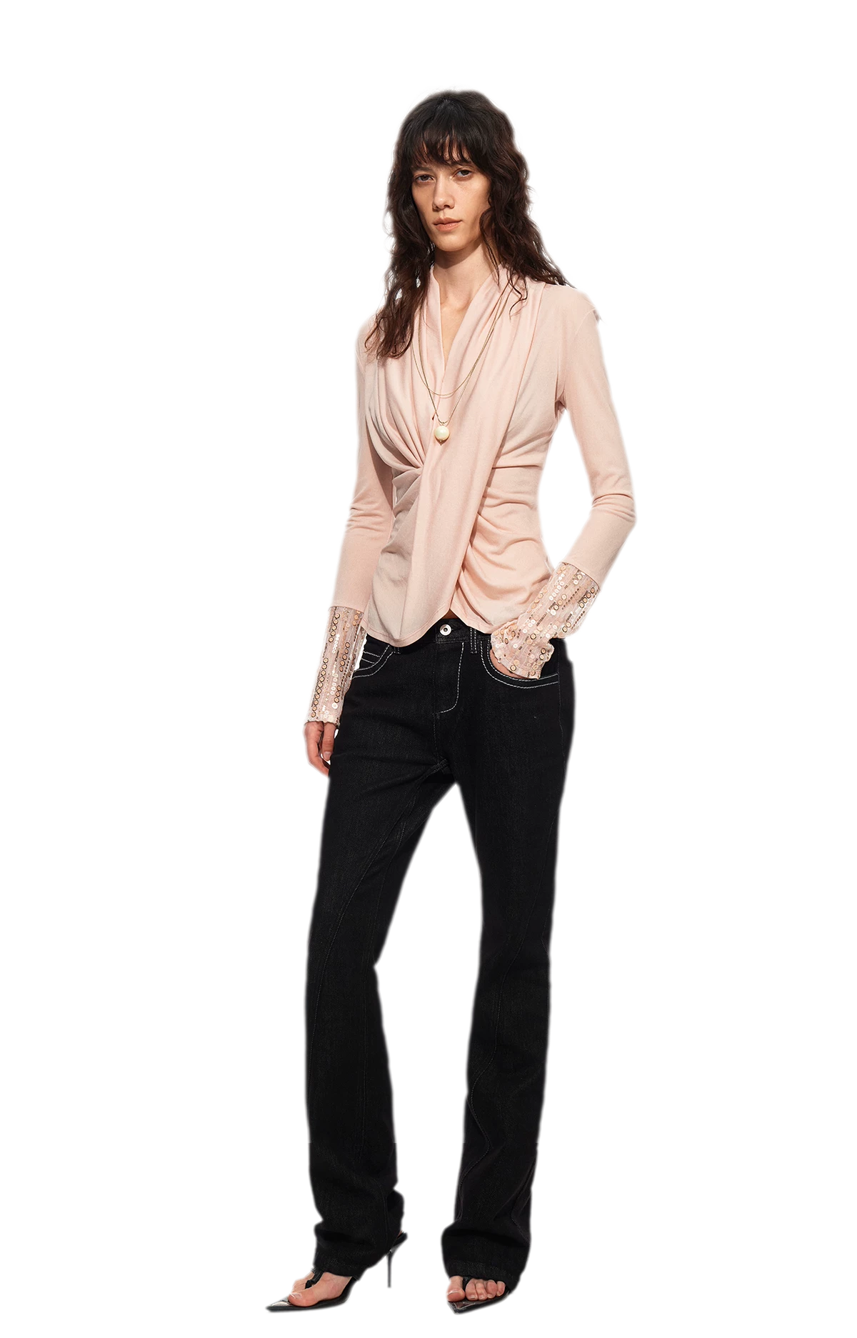 Sequin Draped Ruched Top