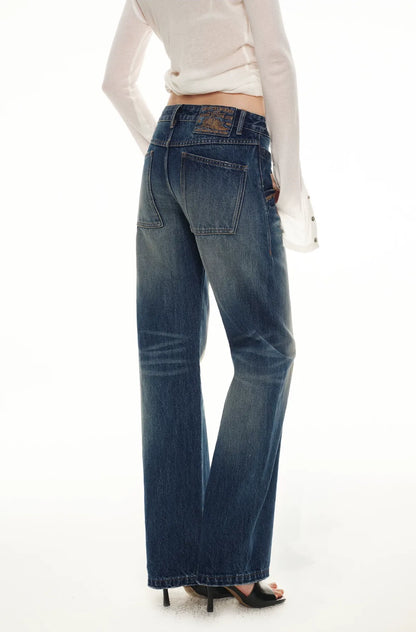 Classic Vintage Washed Distressed Wide-Leg Jeans
