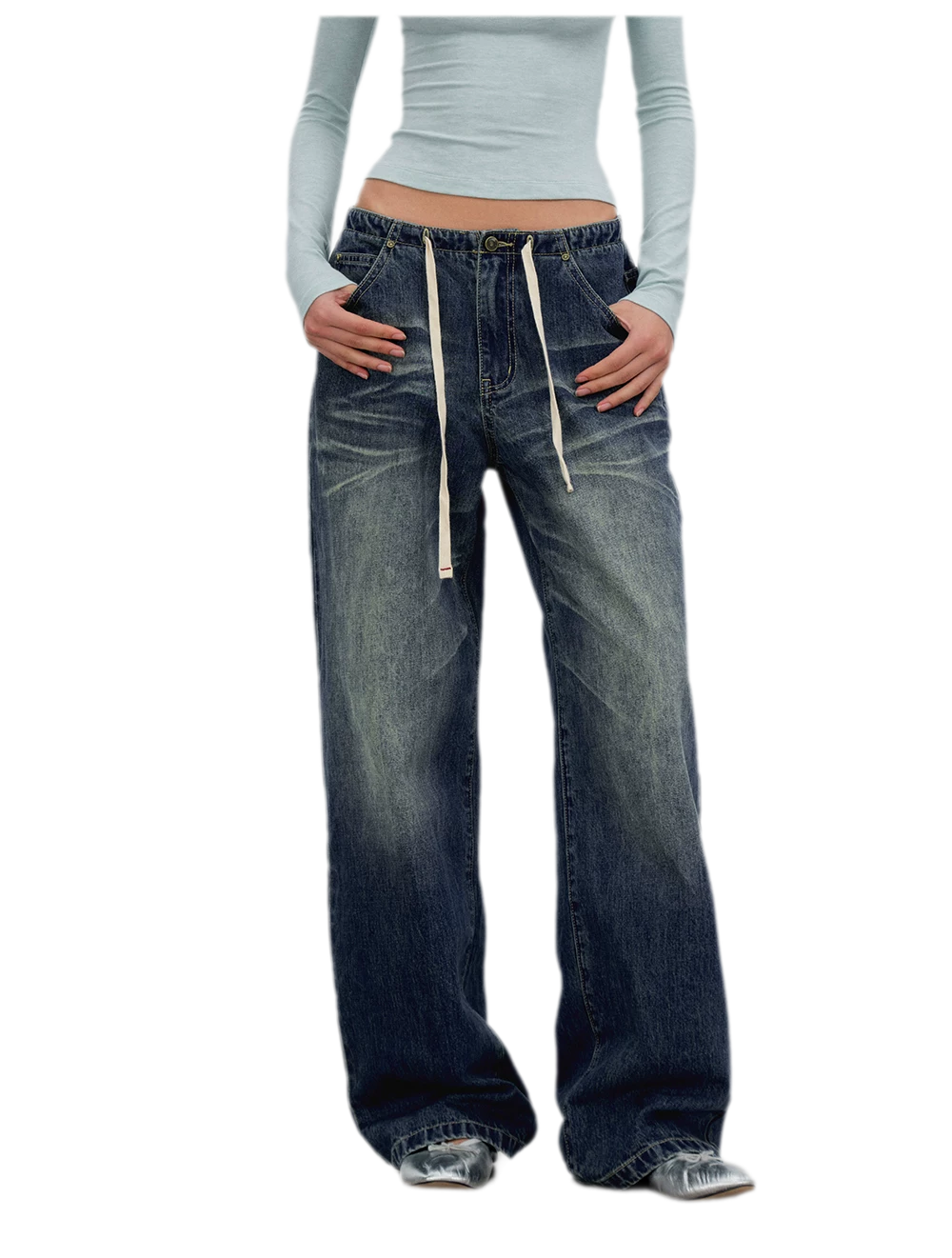Vintage Wash Wide-Leg Jeans