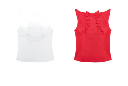 Ruffle Trim Fitted Top