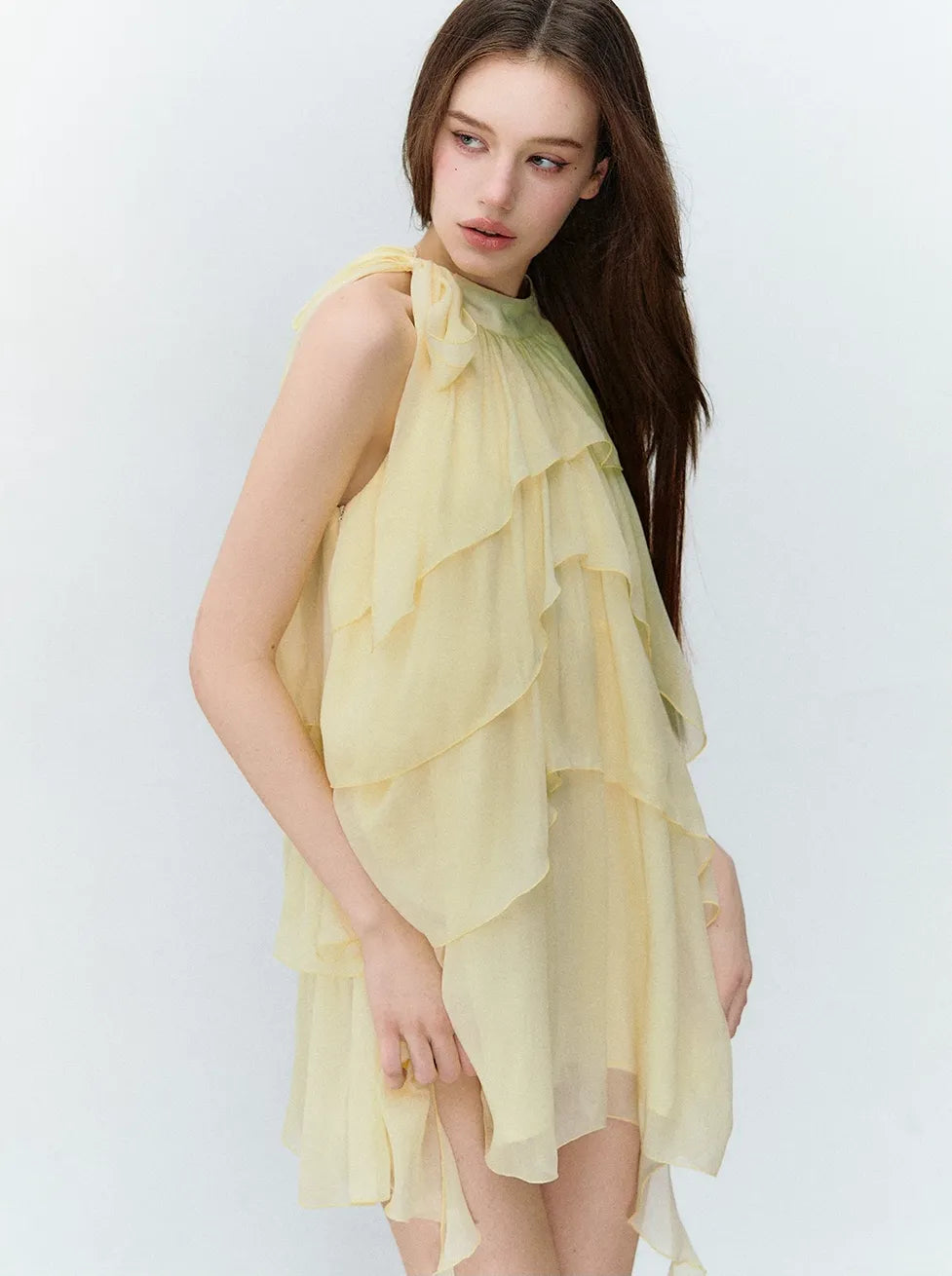 Midsummer Layered Ruffle Halter Sleeveless Dress