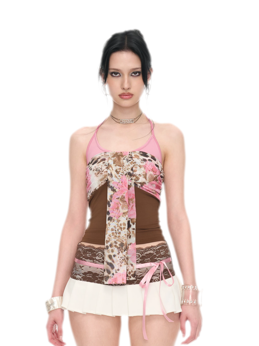 Leopard Print Mesh Halter Top