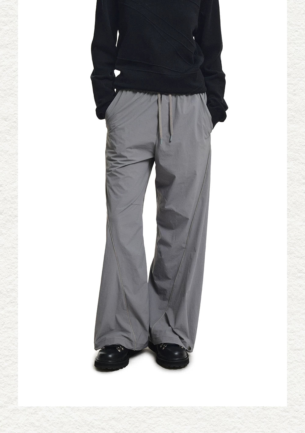 Shiny Panel Wide-Leg Nylon Pants