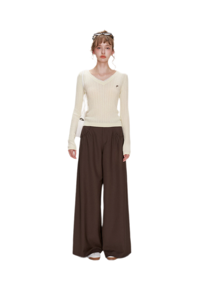 Gathered Waist Wide-Leg Trousers