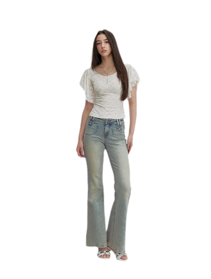 Vintage Wash Micro-Flare Jeans