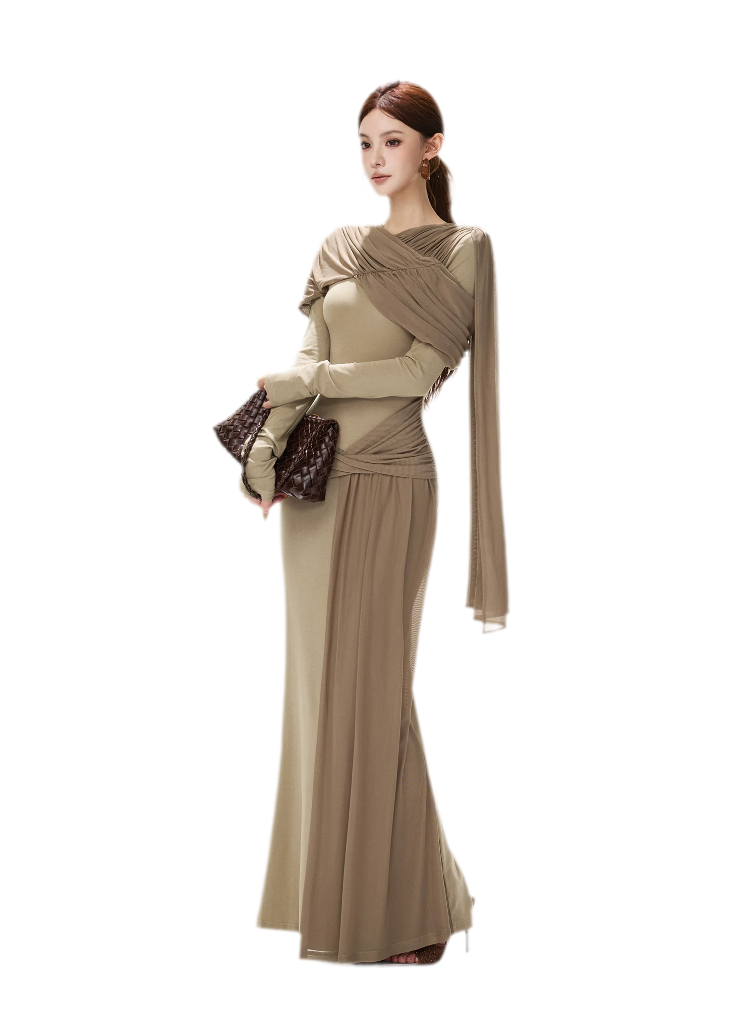 Contrast Sash Mermaid Knit Dress
