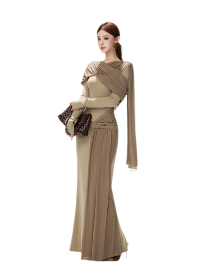 Contrast Sash Mermaid Knit Dress