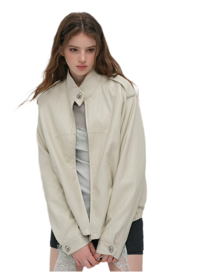 Faux-Leather Lychee-Texture Moto Jacket