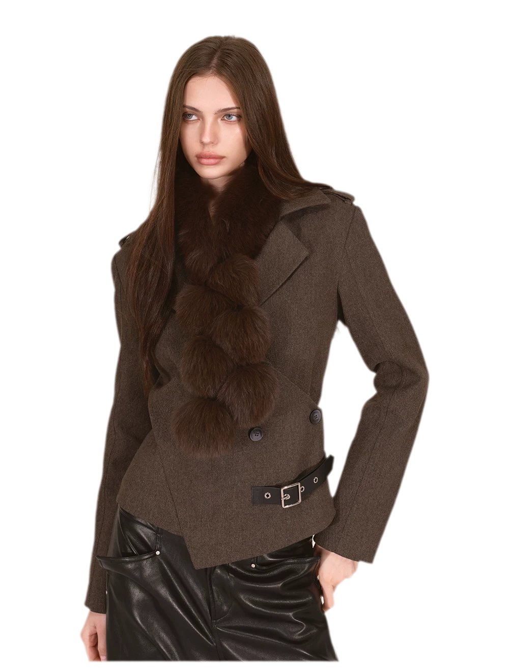 Belted Asymmetric Twill Blazer