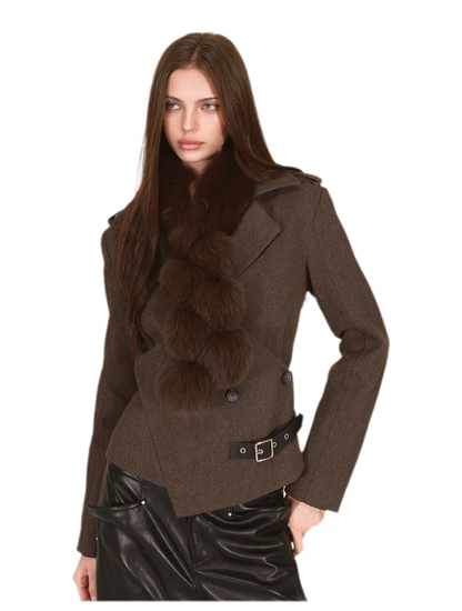 Belted Asymmetric Twill Blazer