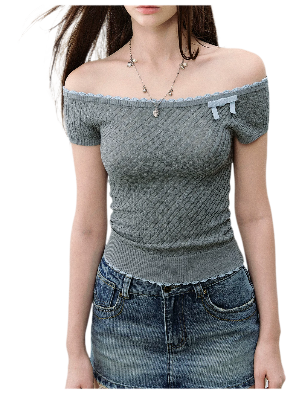 Off-Shoulder Knit Tee