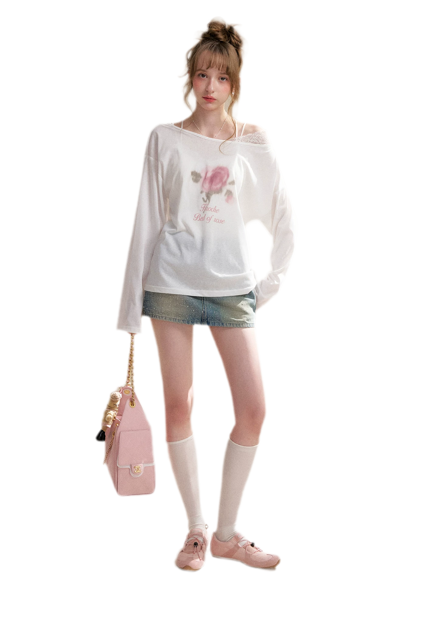 Rhinestone A-Line Denim Skirt